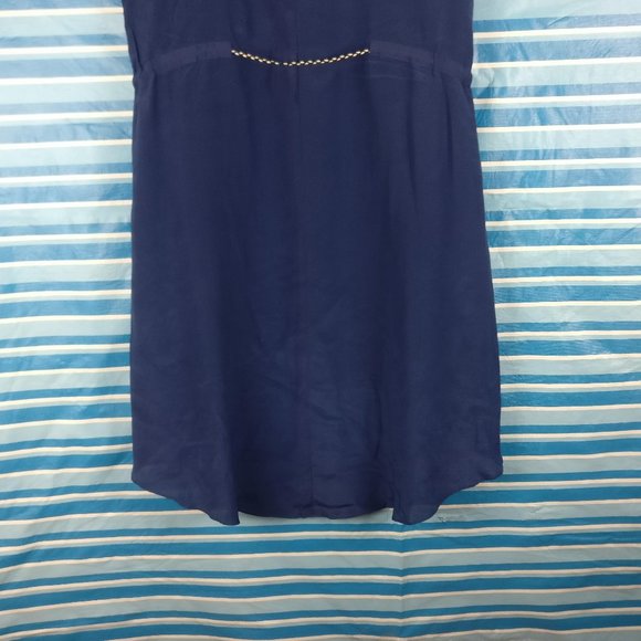 Silk Dress, 100% Silk, GREYLIN The Sailor Cinched High-Low Belted Dress Blue, S - Picture 5 of 9